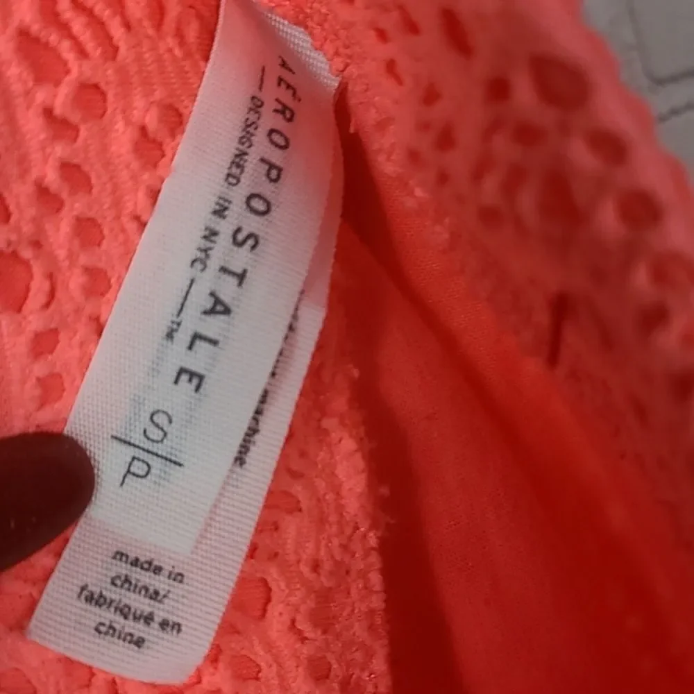 Aeropostale Coral Lace Skater Skirt Small Neon Orange A Line Mini Y2K Festival